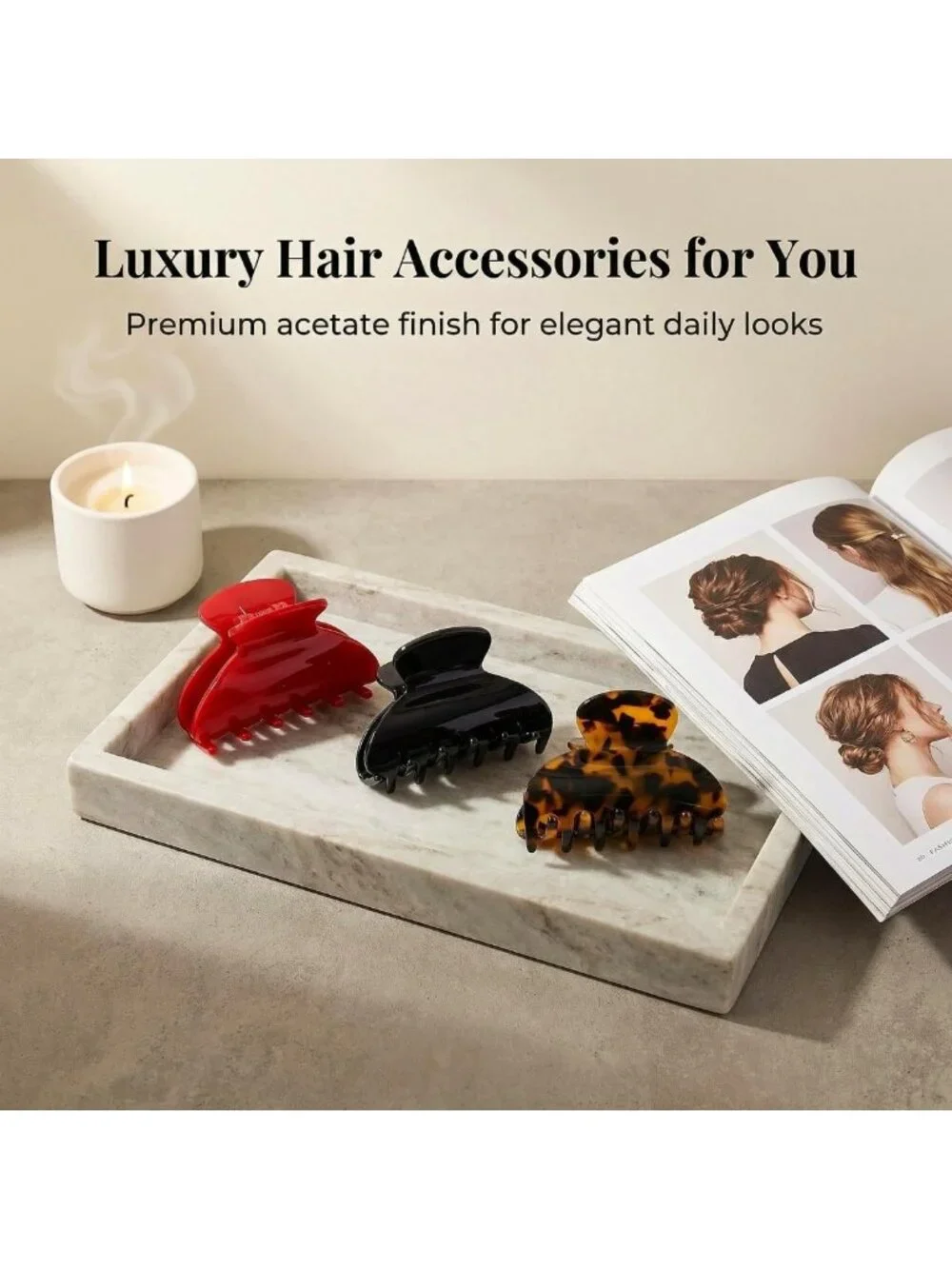 3 Pack Medium Tortoise Claw Hair Clips - Leopard Print Celluloid Jaw Accessories